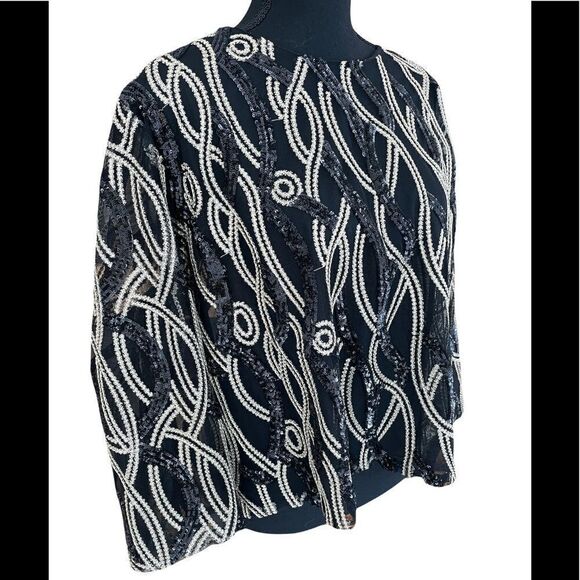 New with tags C & M Collection sheer embellished black and gold top, sz XL - Picture 1 of 9